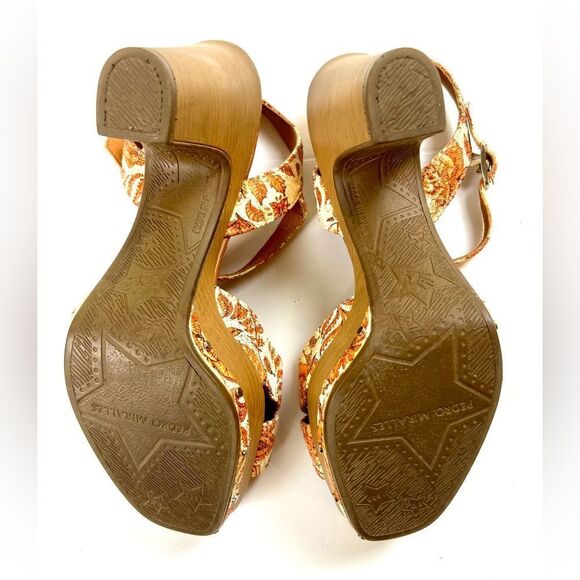 Pedro Miralles  Weekend Floral Platform Sandals - Orange and Cream - Picture 10 of 12